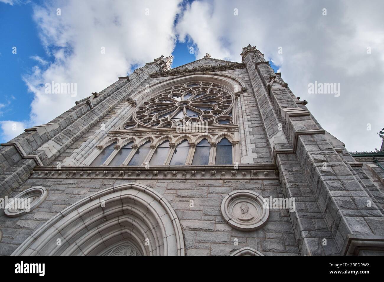 Exterior view of the Cathedral Basilica of the Sacred Heart cathedral in Newark New Jersey, USA. Photo taken in Autumn. Stock Photo