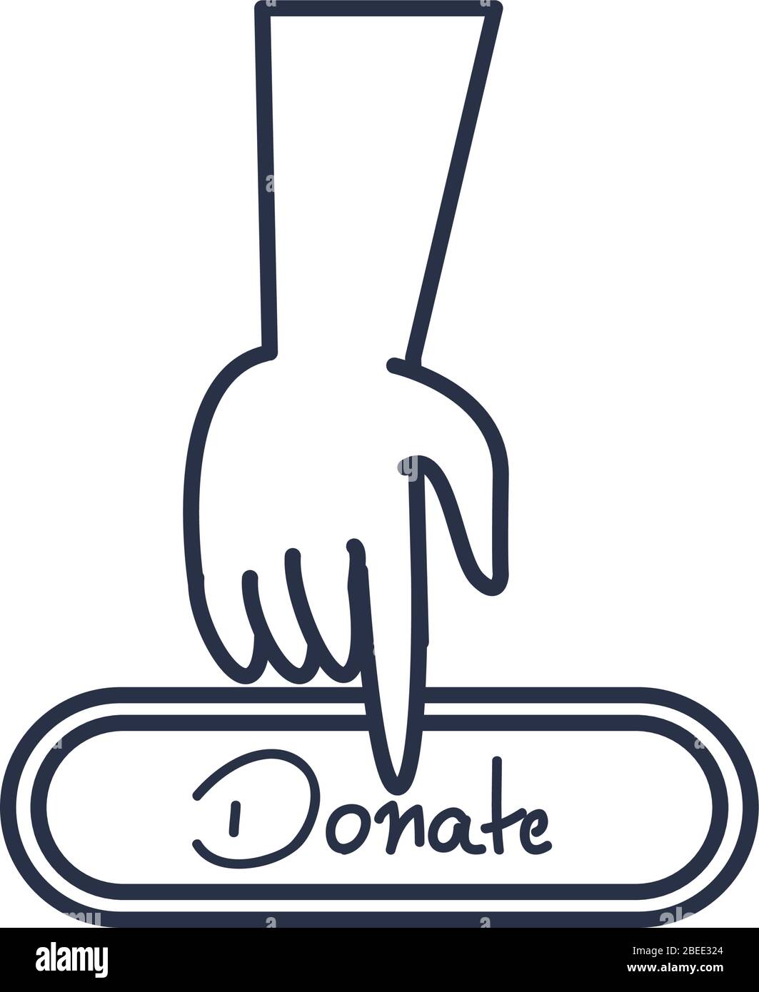 charity donations concept, hand and donation button icon over white ...