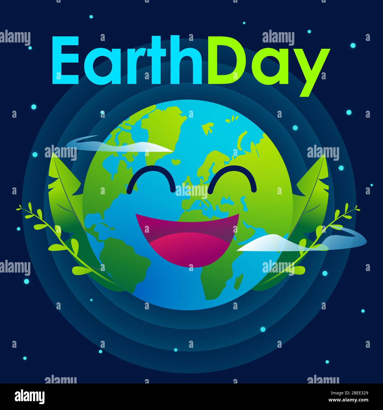 Happy Earth day Vector  illustration with dark background and stars graphic. Use for card, poster, banner, web design Stock Vector