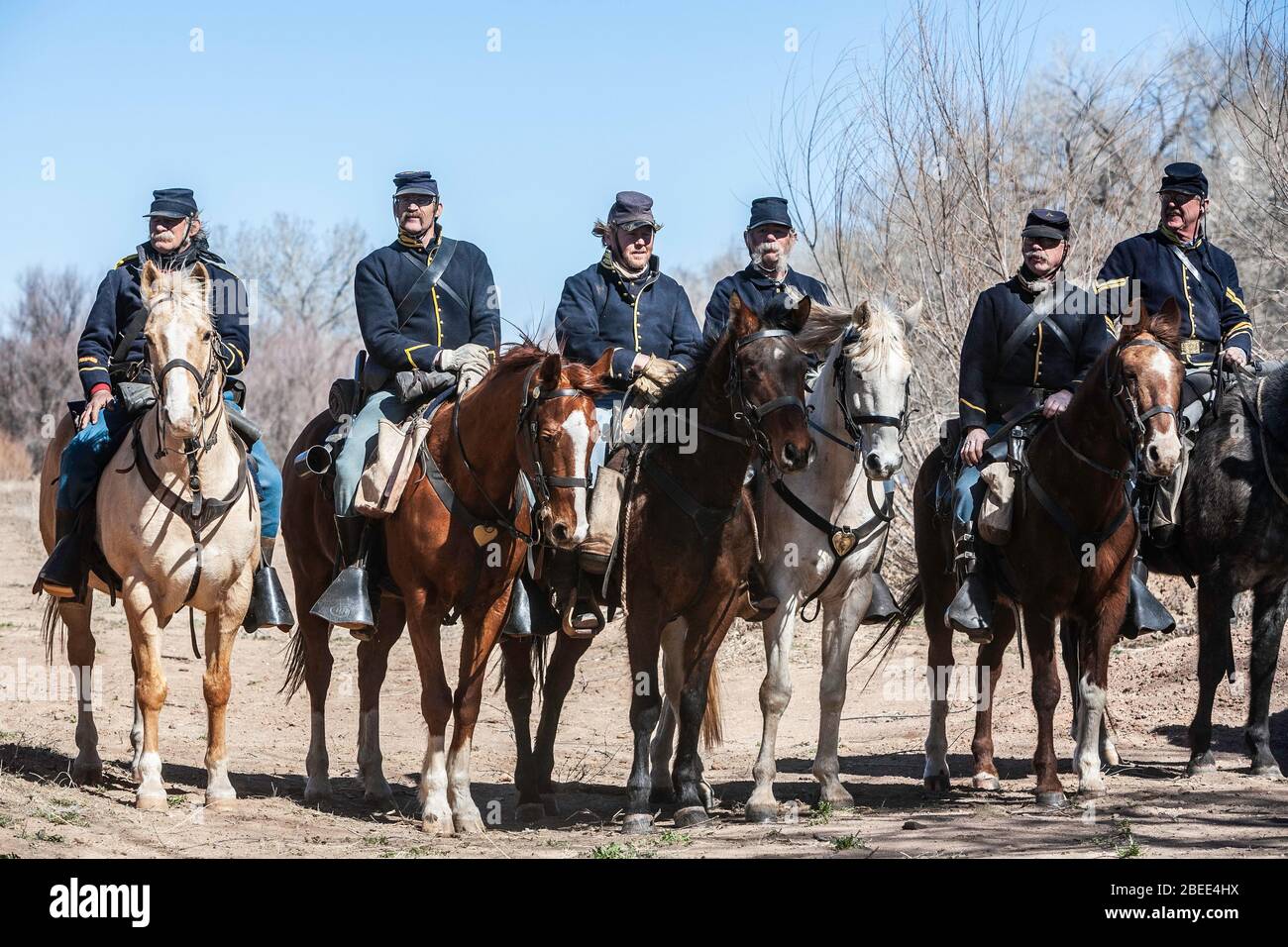 Union Army cavalry, Civil War reenactment, near Socorro, New Mexico USA