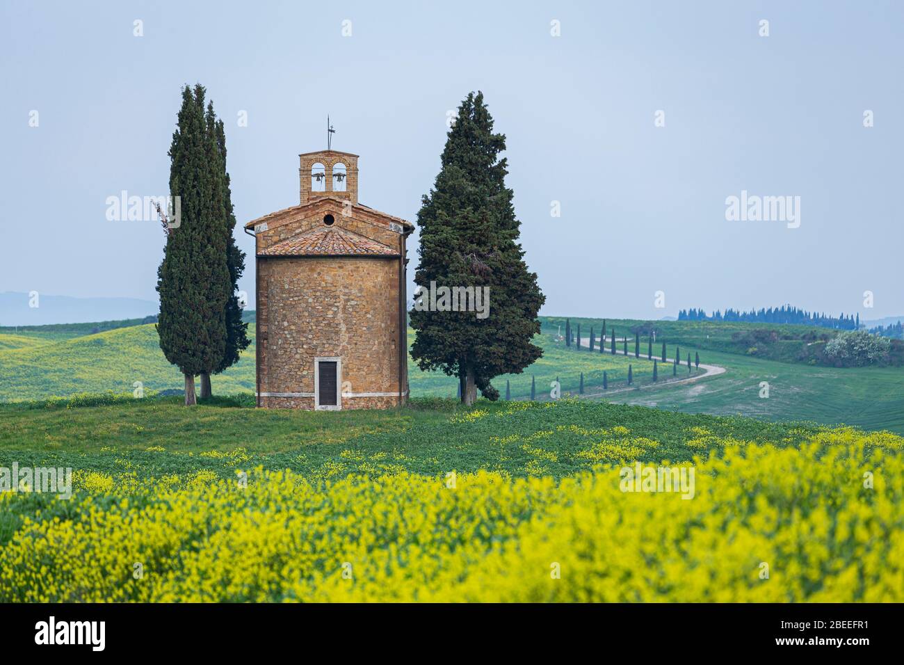 The Vitaleta Chapel in the Val d'Orcia, Tuscany Italy Stock Photo