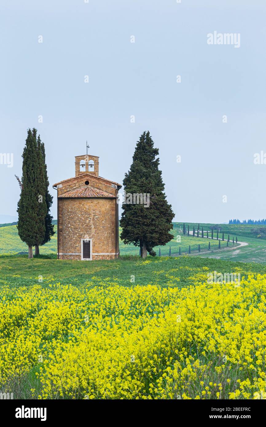 The Vitaleta Chapel in the Val d'Orcia, Tuscany Italy Stock Photo