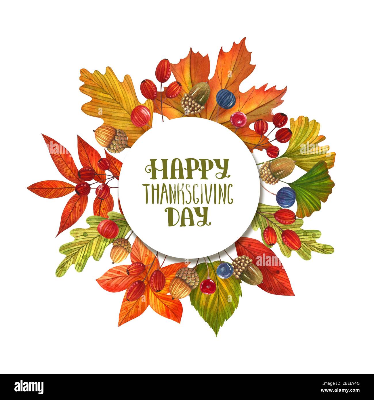 Autumn watercolor illustration frame with colored leaves and lettering ...