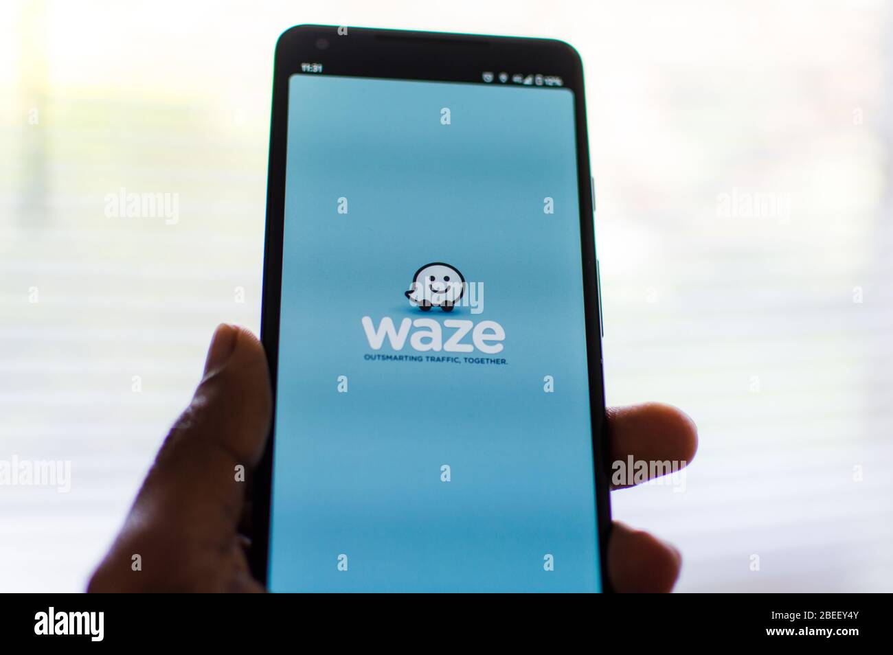 Waze app logo on phone Stock Photo