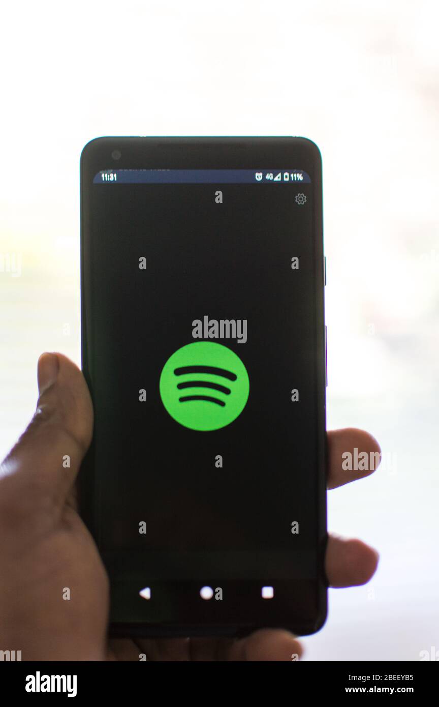 Spotify logo on phone Stock Photo