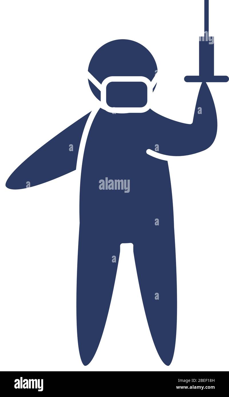 pictogram man with mouth mask and syringe icon over white background ...