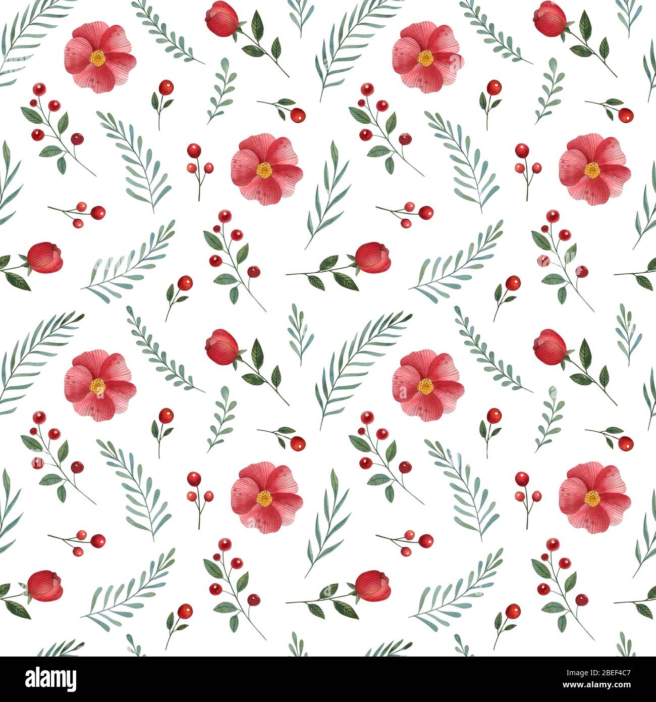 Watercolor Floral Seamless Pattern On The Light Background Hand Drawn