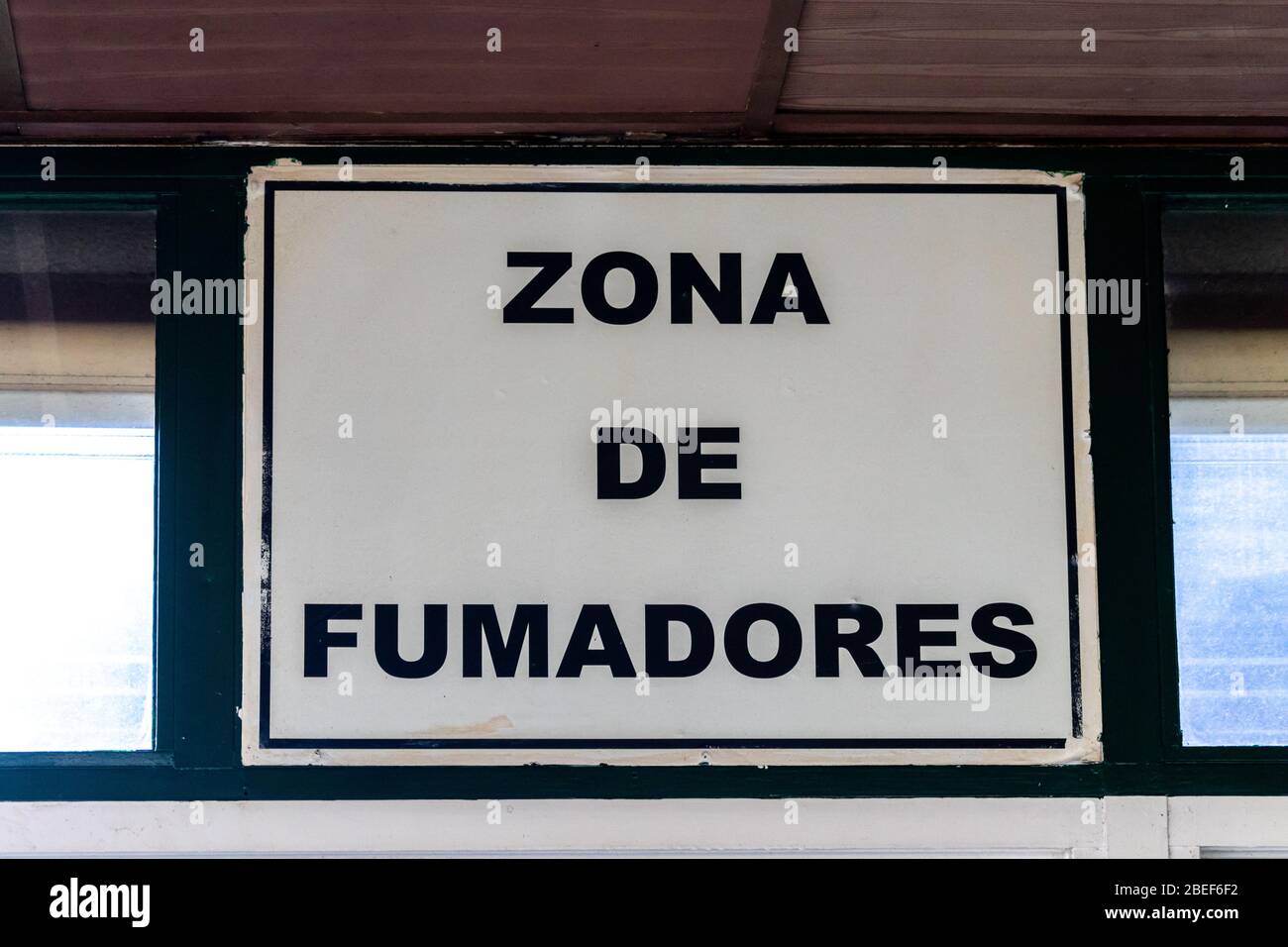 Banner signalizing a smoking zone in a bar in Spain Stock Photo