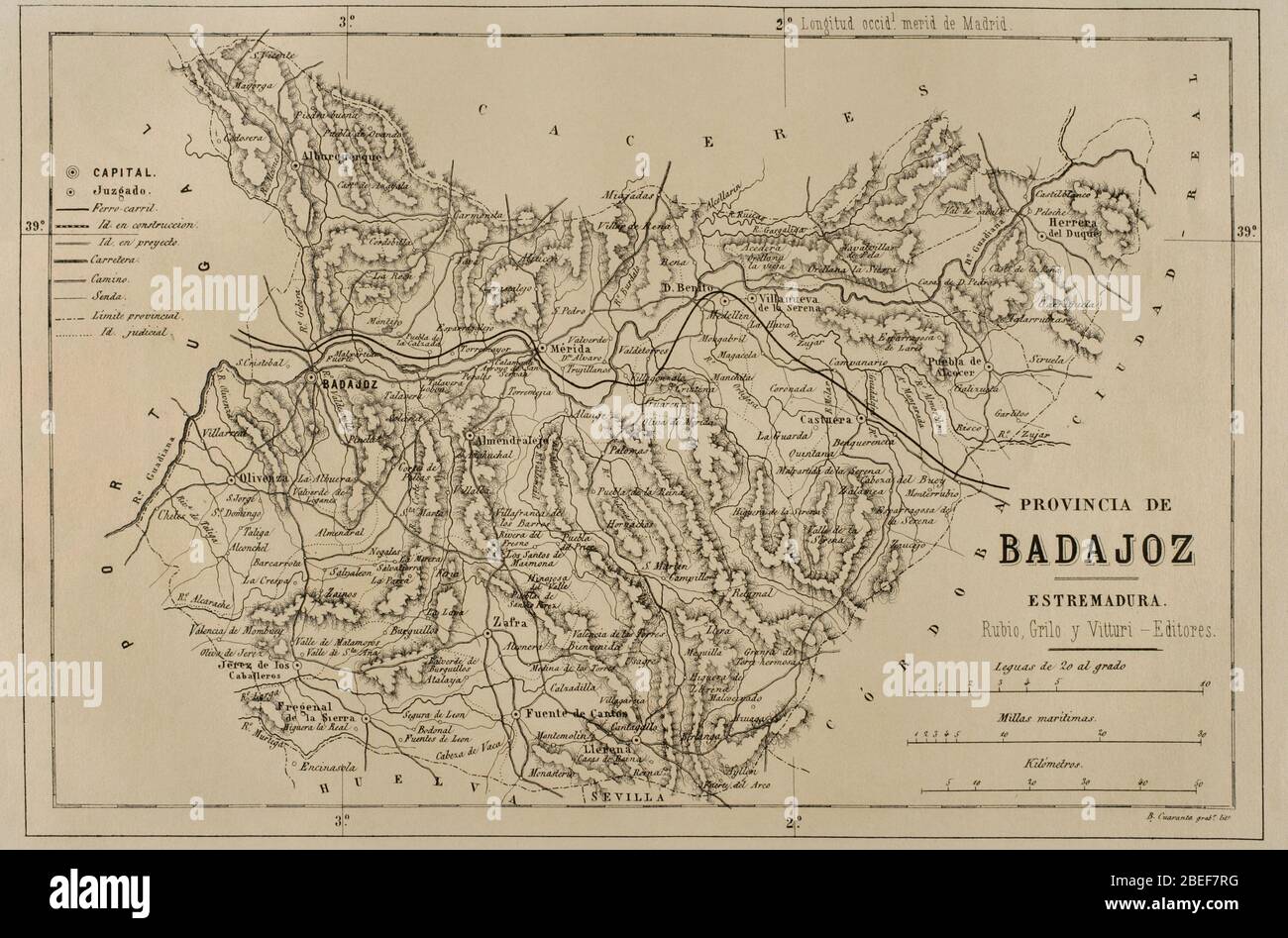 Map of the province of Badajoz. Stock Photo