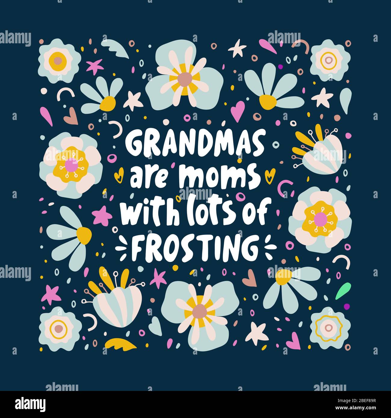 Grandma Mom With Frosting Quote Typogrophy Wall Art Print 