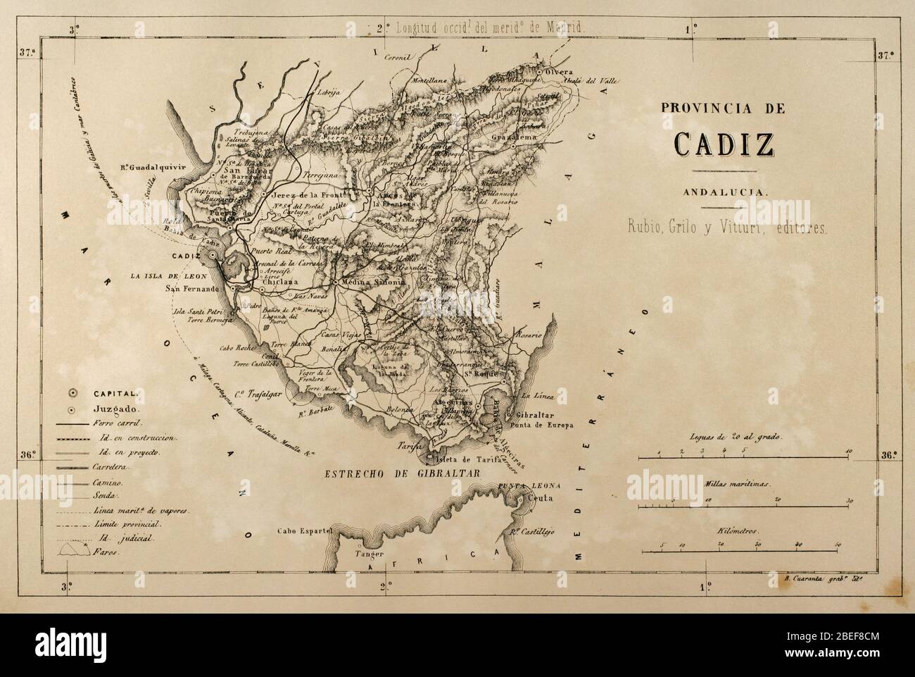 Map of the Cadiz province. Stock Photo