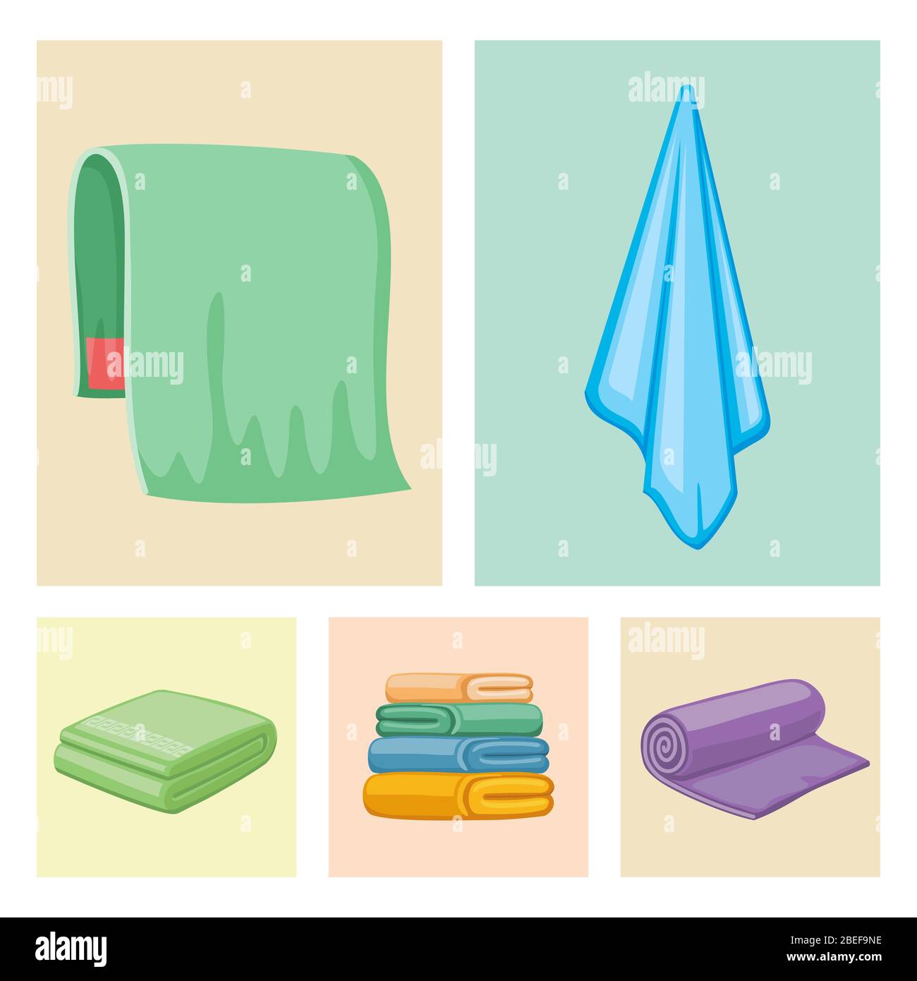Bathroom color towels icons - colorful towels set. Vector flat illustration Stock Vector