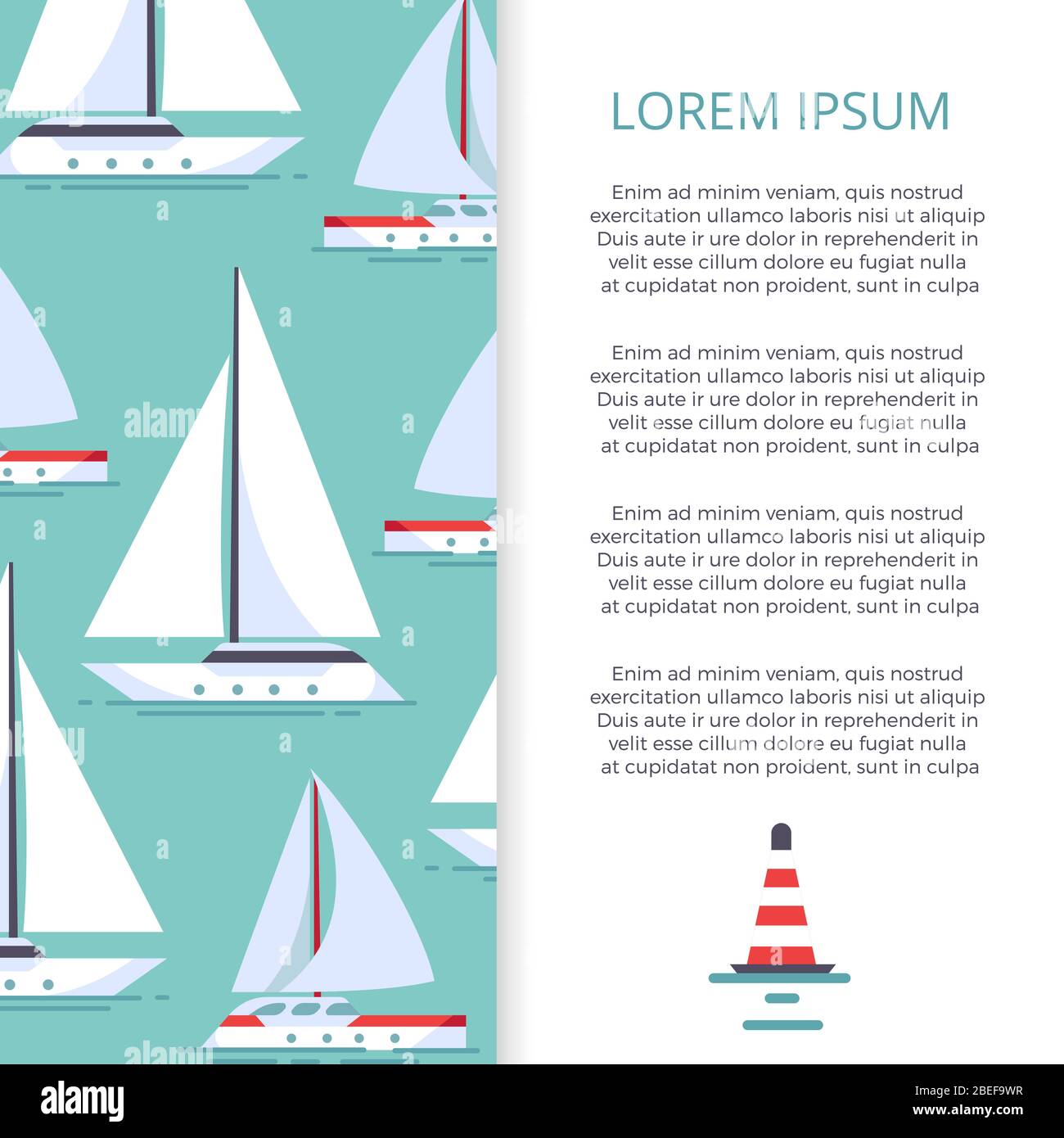 Flat sailboats banner template design. Summer travel, vector illustration Stock Vector