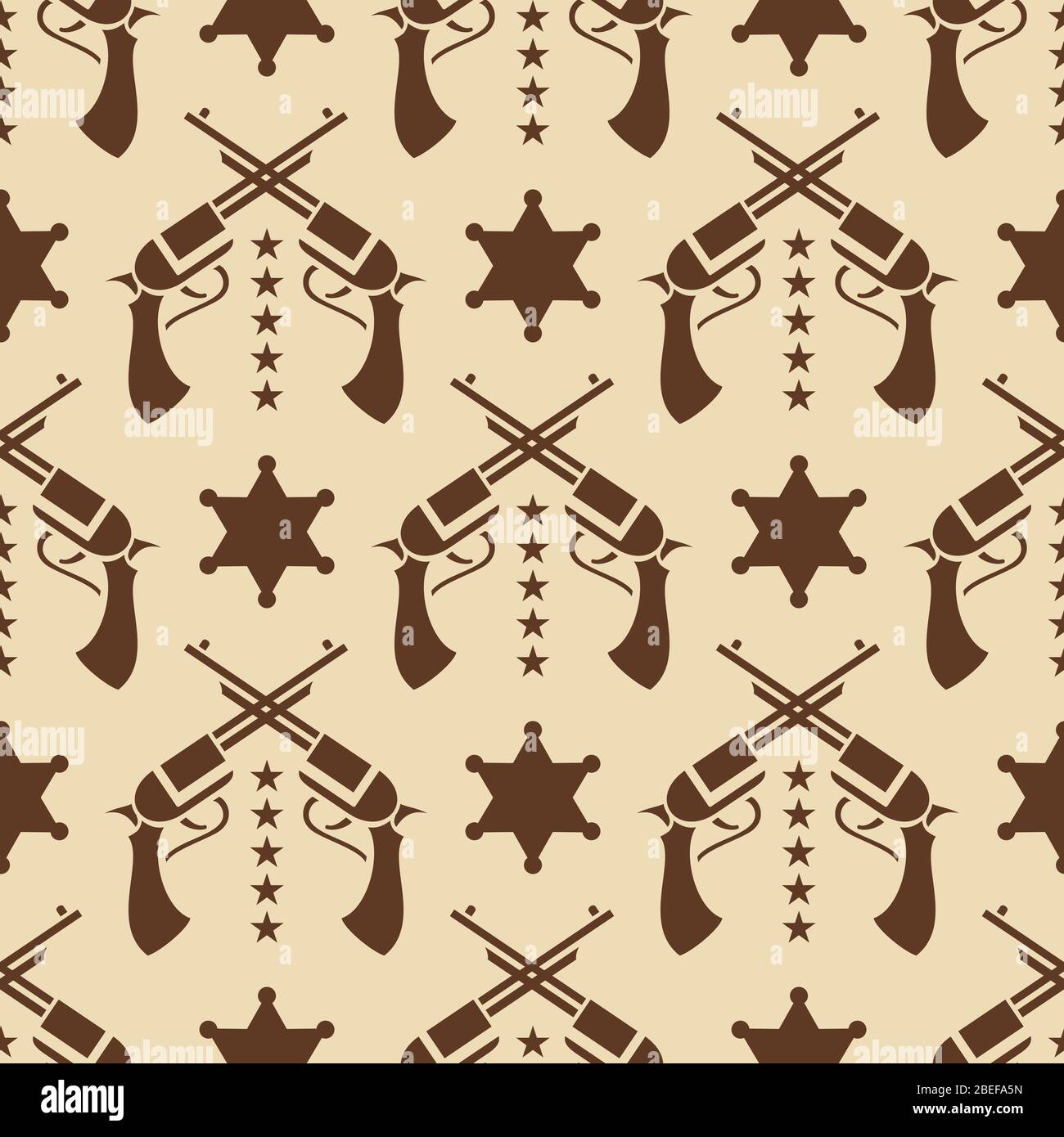 Vintage western seamless pattern with colts and sheriff star. Vector illustration Stock Vector
