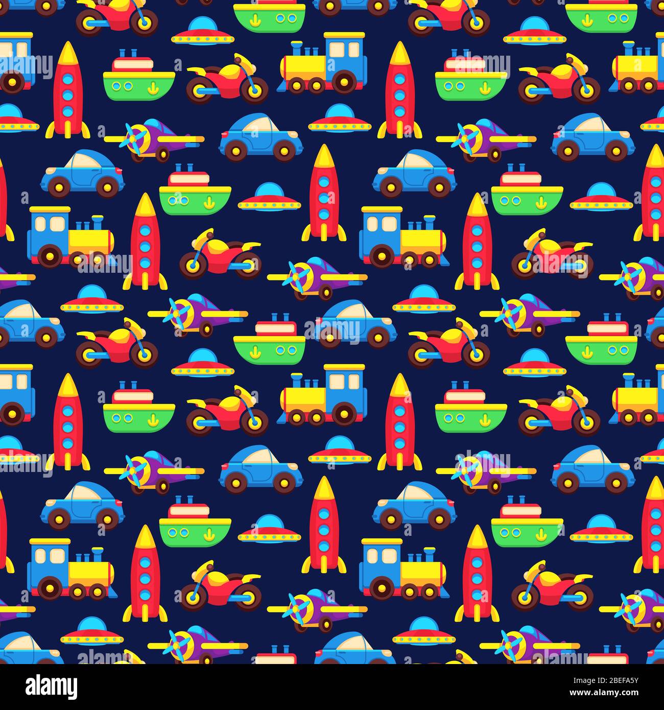 Colorful toy transport seamless pattern. Background design with toys transport, vector illustration Stock Vector