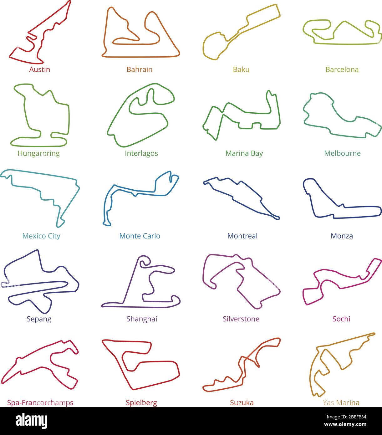 Motorsport race tracks vector circuits. Illustration of circuit racetrack collection Stock Vector