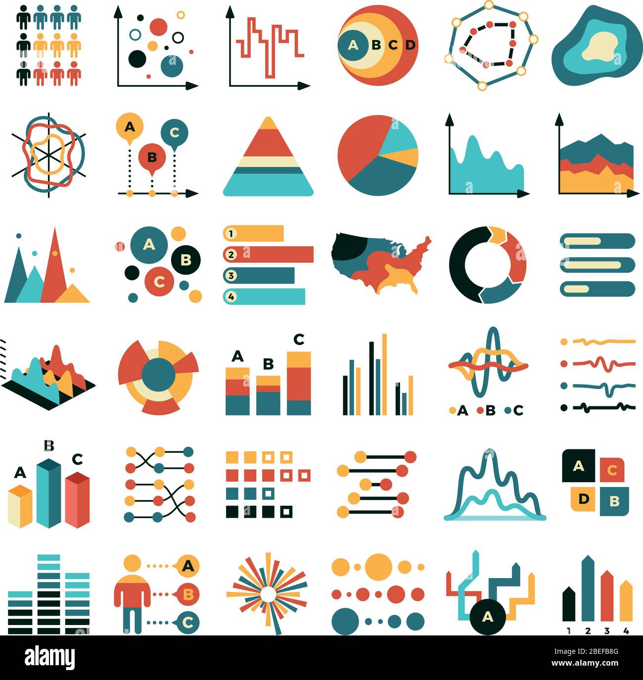 Business data graph and charts. Marketing statistics vector flat icons. Graph and chart data, diagram finance for report illustration Stock Vector