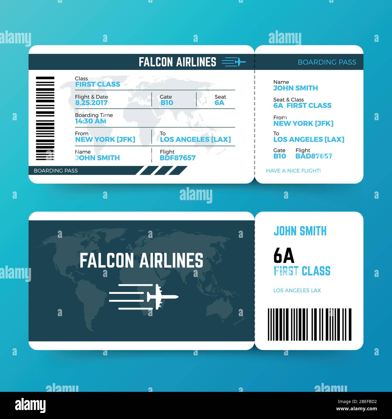 Modern airline travel boarding pass ticket vector template. Ticket airplane and airline, travel flight air illustration Stock Vector