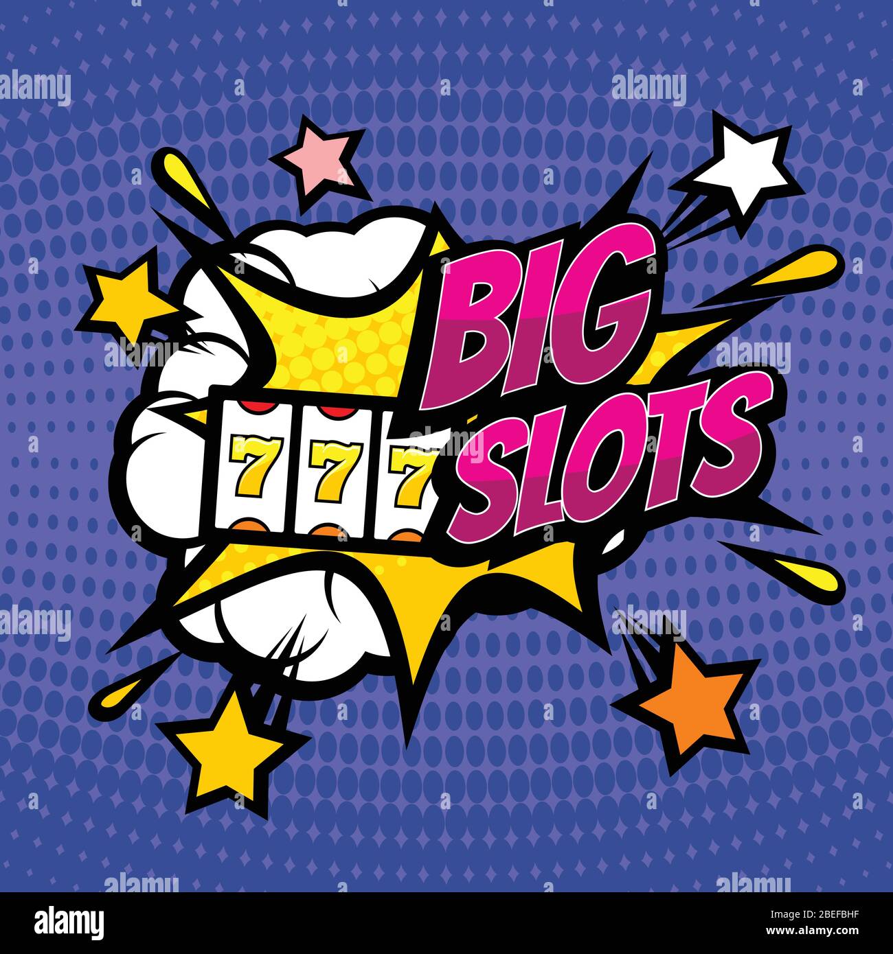 BIG SLOTS retro casino gambling vector background in pop art comic style. Gambling game in casino, jackpot and explosion fortune illustration Stock Vector