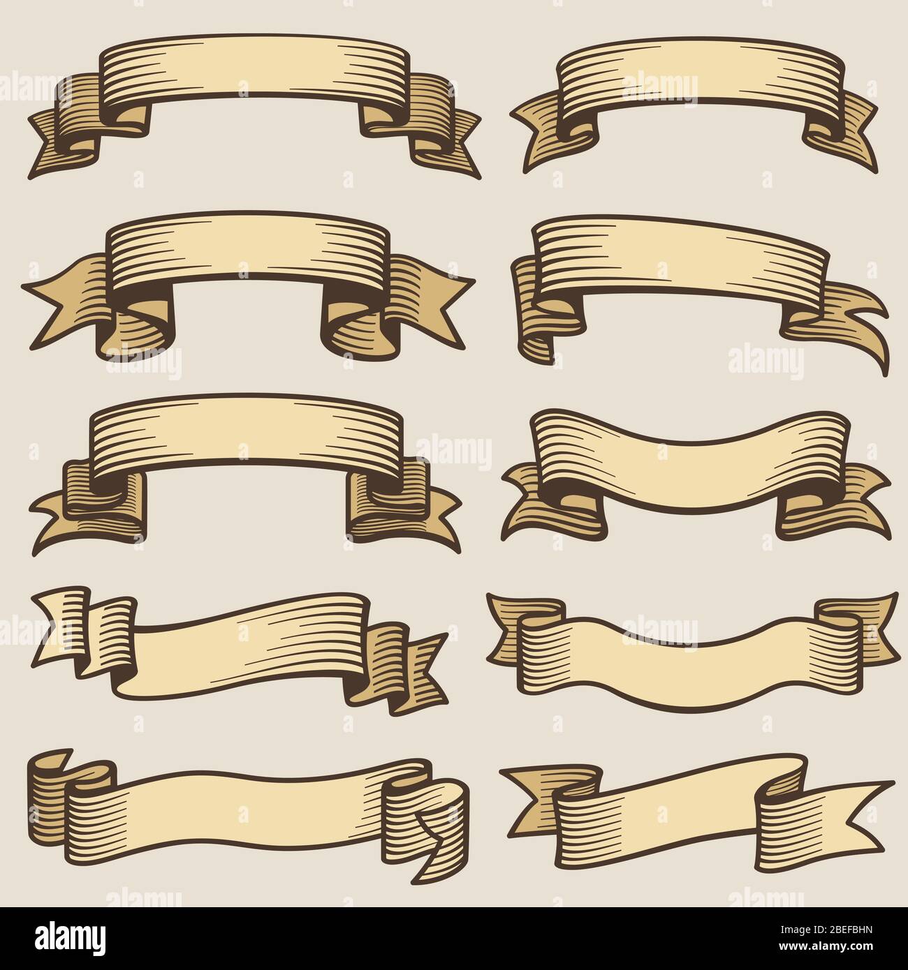 Vintage Design Banner Ribbons Blank Old Vector Labels Empty Ribbon