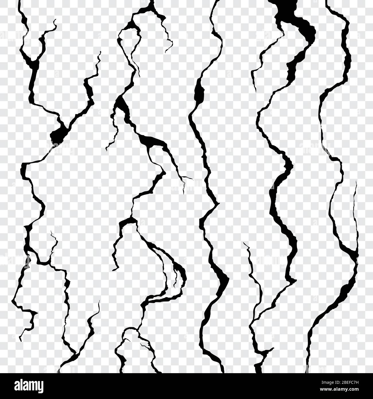 Wall cracks isolated on transparent background. Fracture surface ground, cleft broken collapse illustration Stock Vector