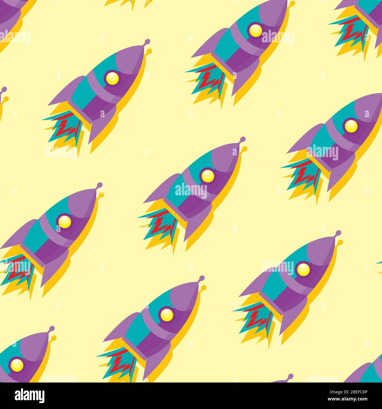 Cute and colorful space seamless pattern background with rockets ...