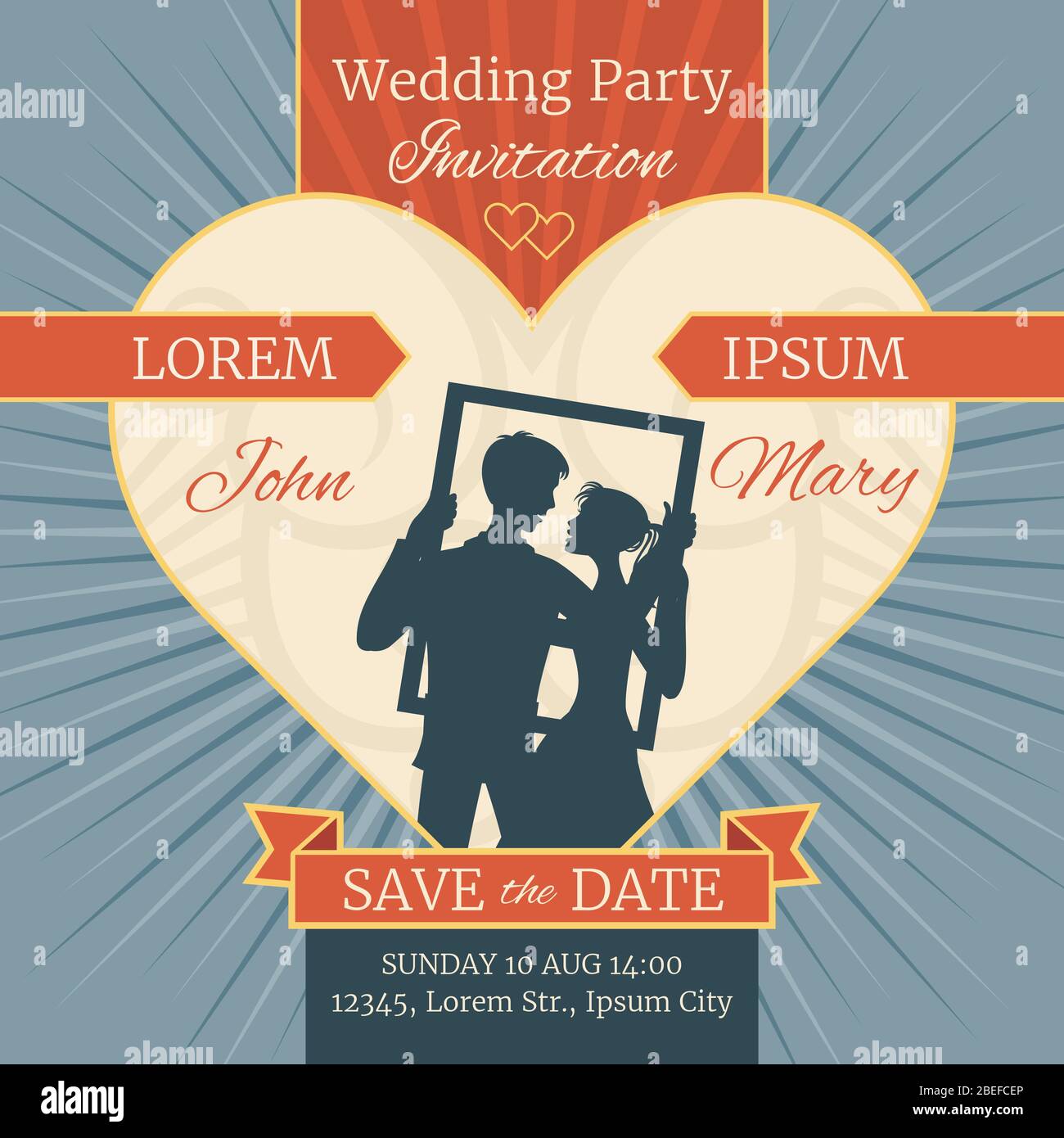 wedding love invitation card with happy couple in frame