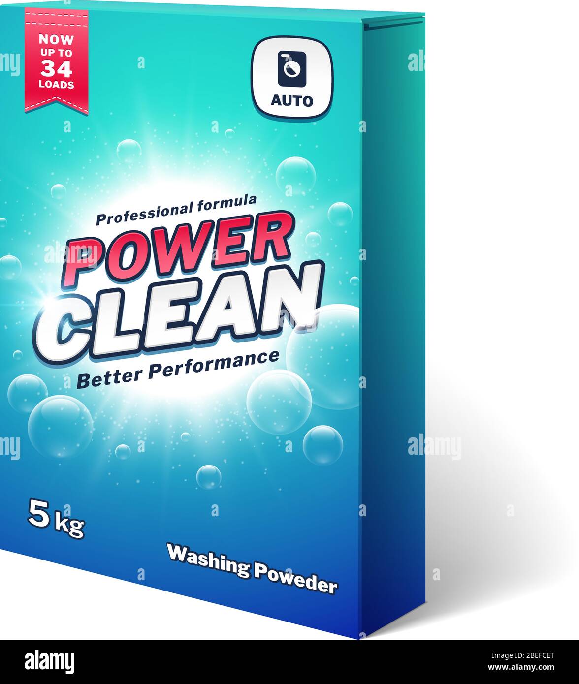 Laundry detergent, washing poweder product box vector template