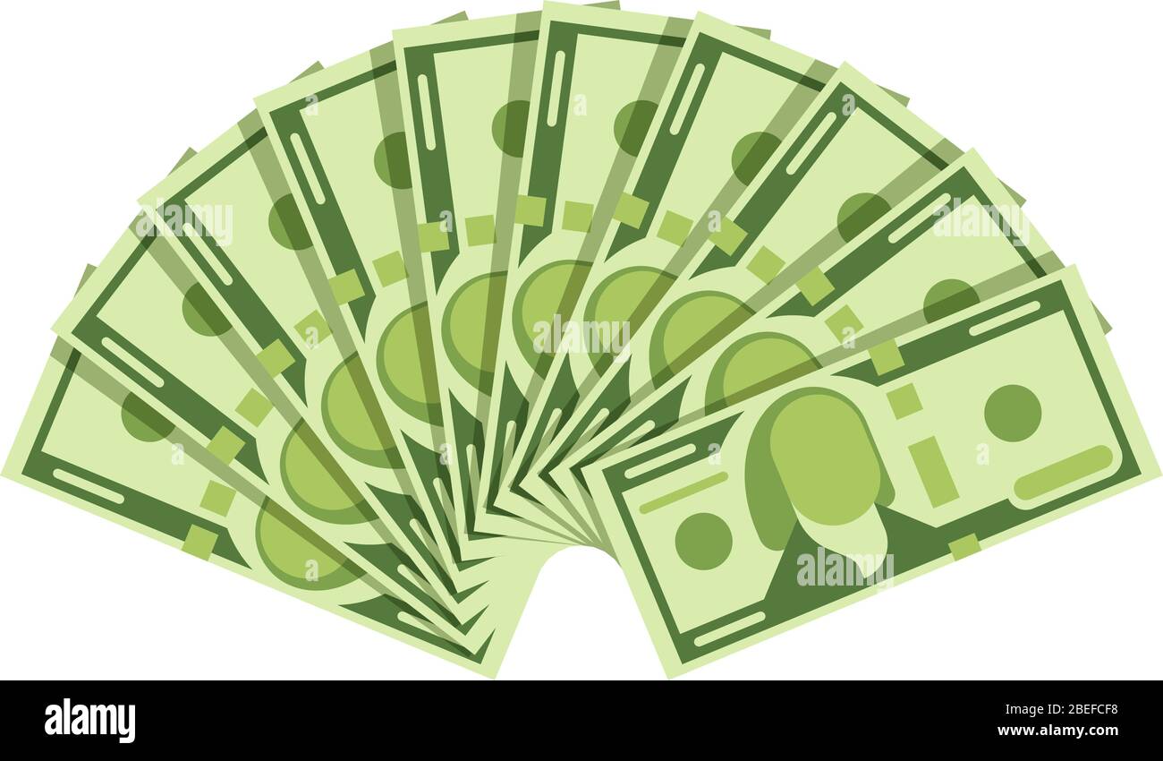 Dollar banknotes fan. Green currency cash notes. Investment vector concept. Cash money paper, financial fan salary illustration Stock Vector