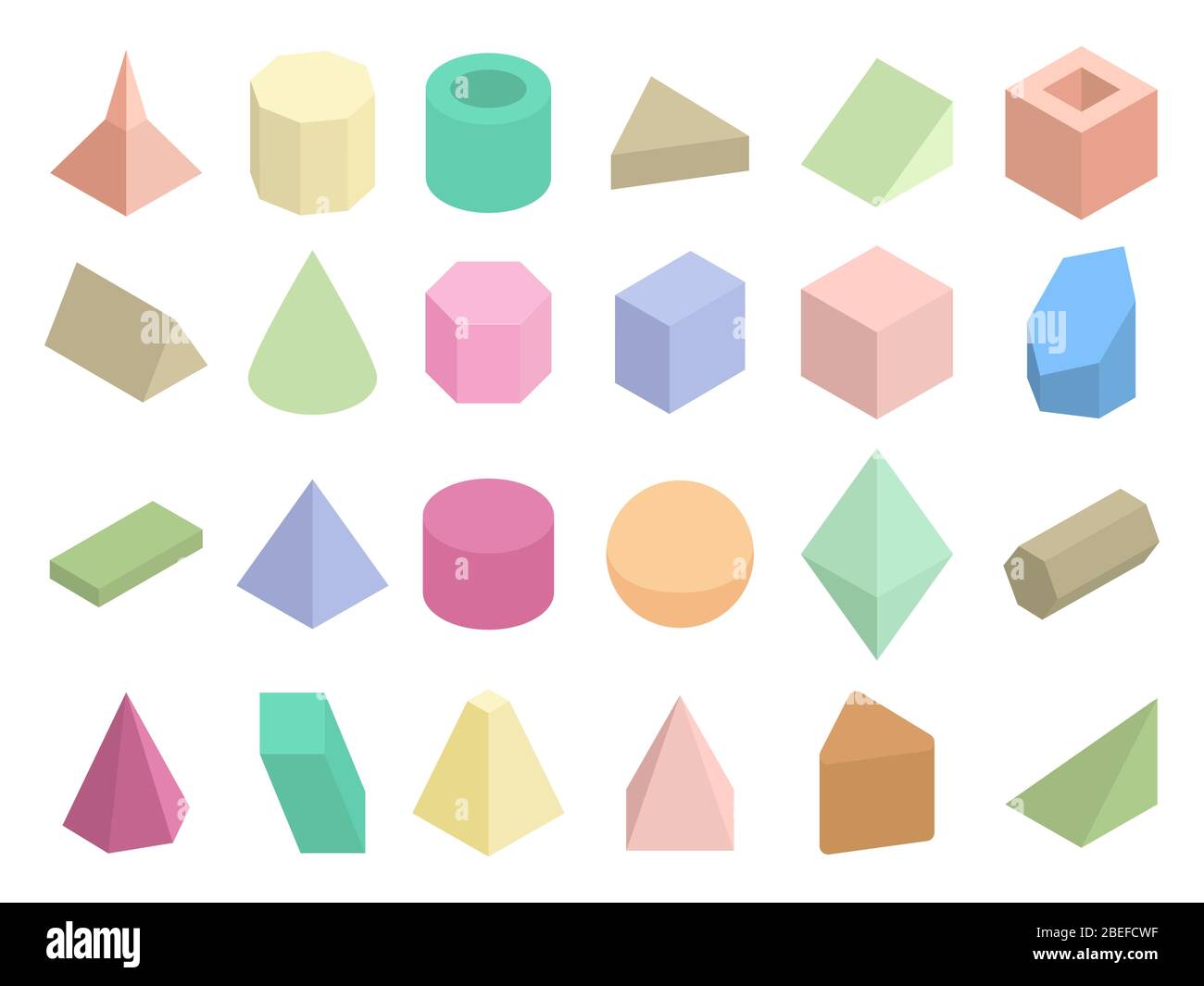 Isometric 3d geometric color shapes vector set. Isometric figure pyramid and triangle illustration Stock Vector