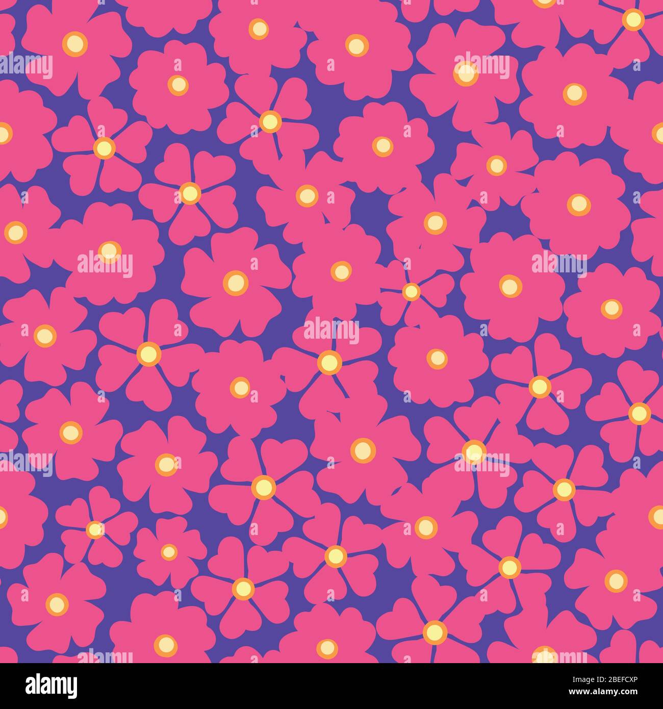 vibrant pink primroses seamless vector pattern Stock Vector