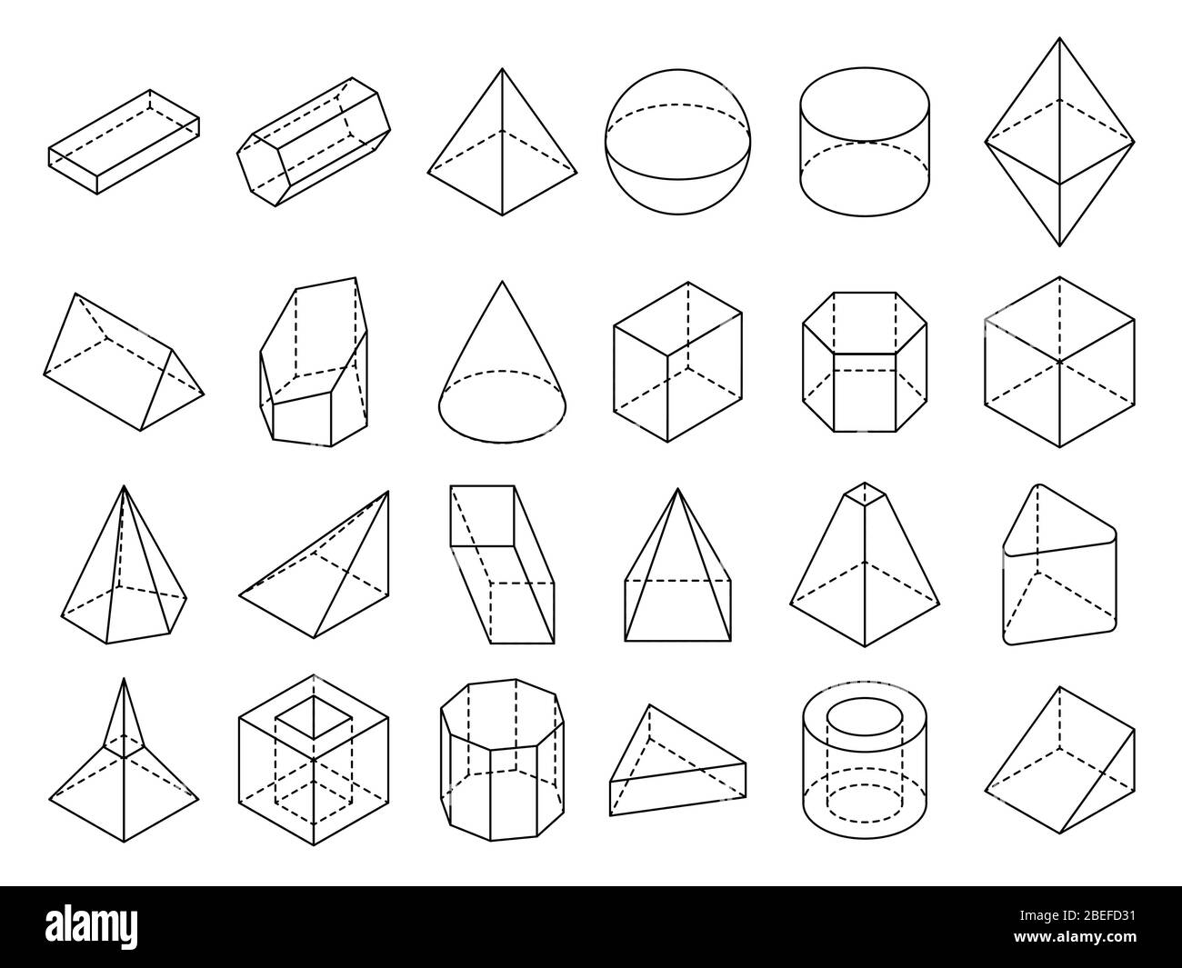 Abstract Isometric 3d Geometric Outline Shapes Vector Set 3d Isometric