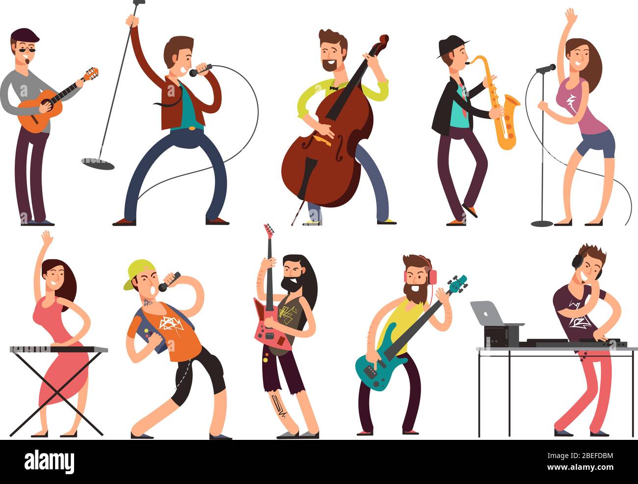Rock and pop musicians vector cartoon characters. Young guitarists,  drummers and singers artists isolated. Rock band on concert, guitarist and  performer singer illustration Stock Vector Image & Art - Alamy