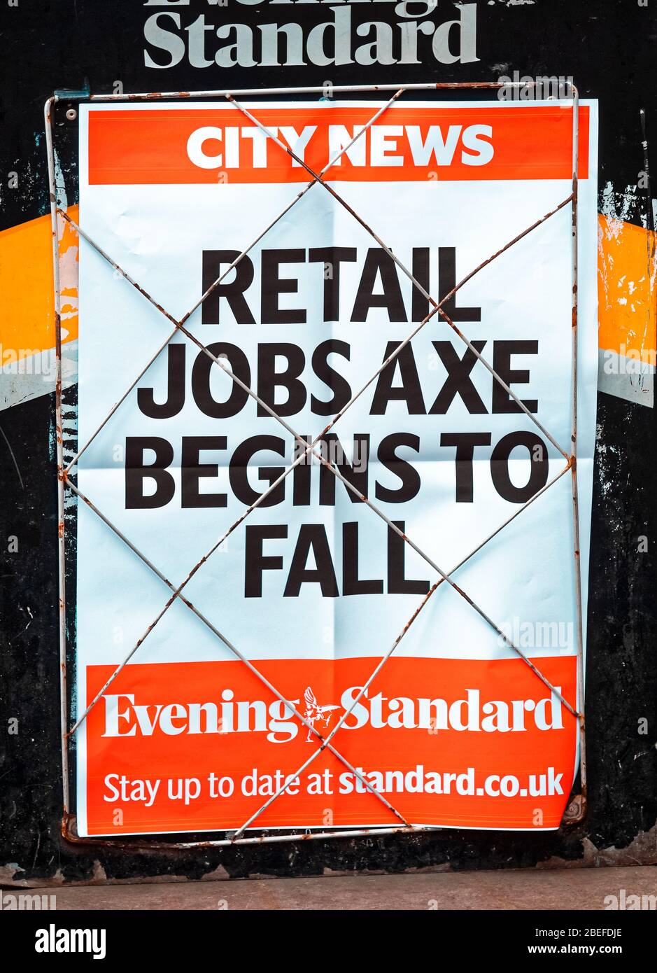 'Retail Jobs Cut' Evening Standard Newspaper Headline due to Coronavirus outbreak, Evening Standard is a free daily newspaper found in 1859 Stock Photo