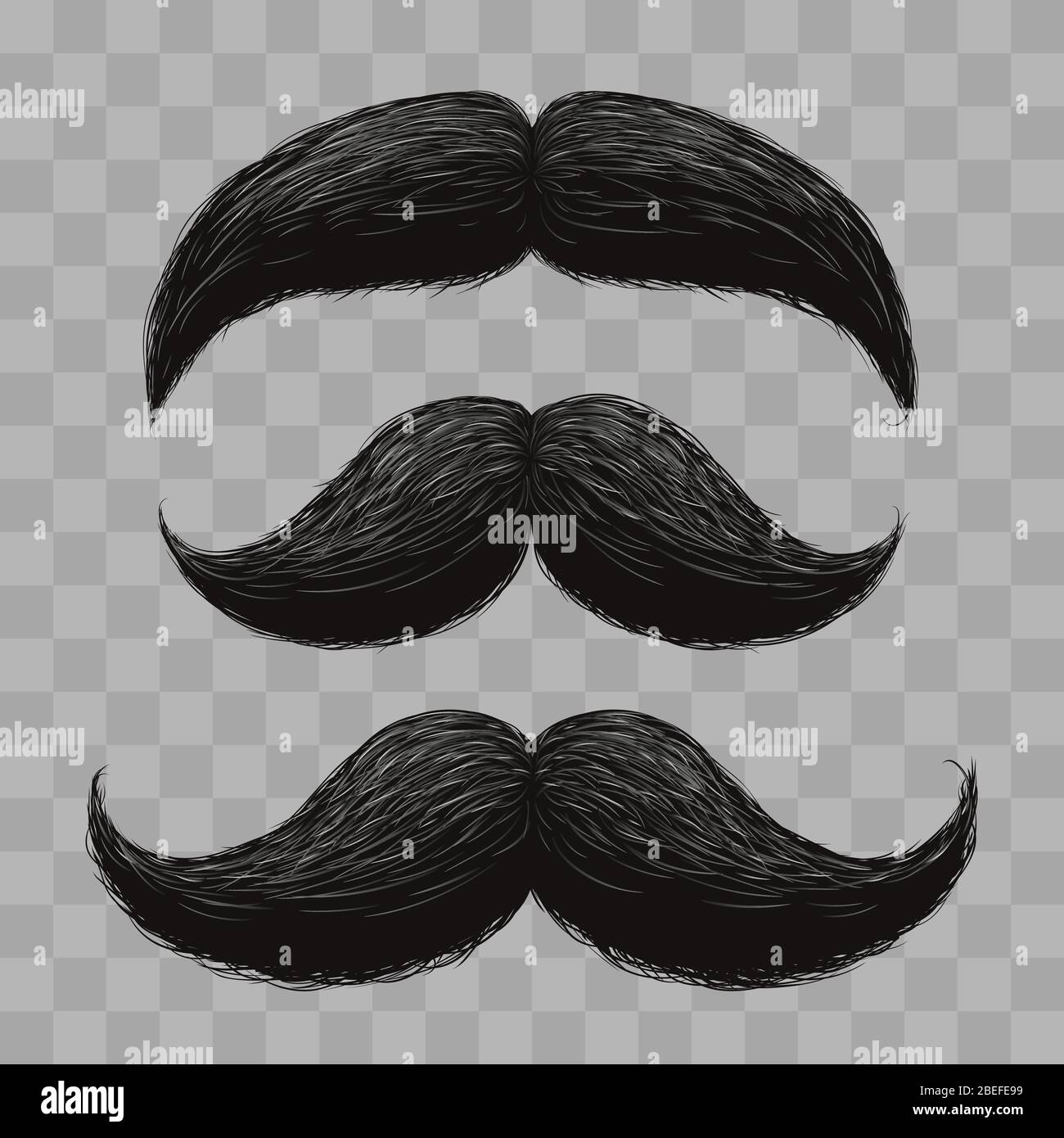 Funny retro hair mustaches isolated on transparent background. Vector illustration Stock Vector