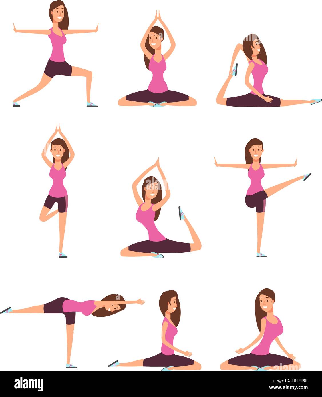 Young woman making yoga exercises and meditation. Fitness girl in training  asana postures vector set. Yoga female training, fitness exercise for relax  ande balance illustration Stock Vector Image & Art - Alamy