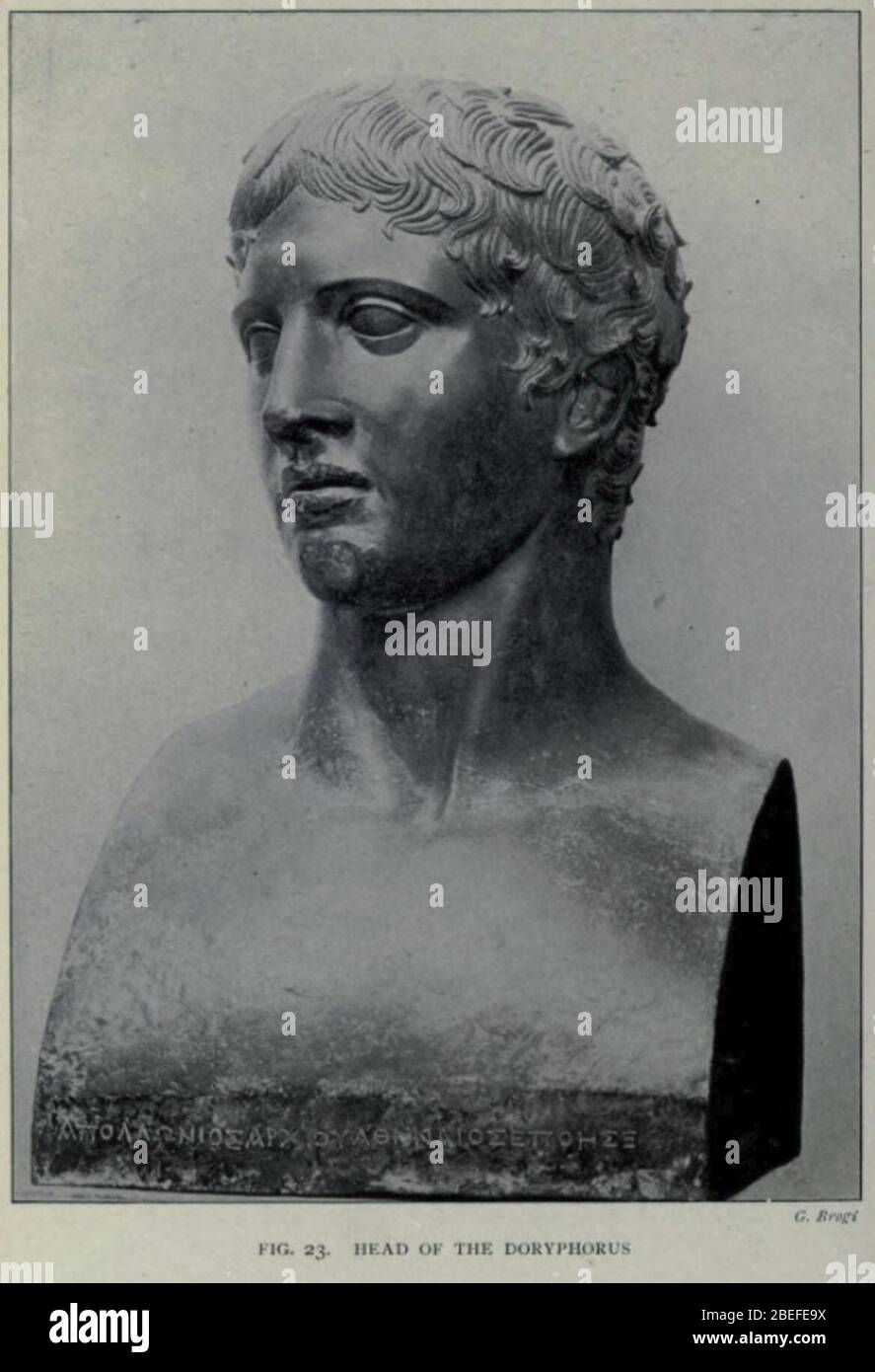 Head-of-Doryphoros-Villa-of-the-Papyri-Herculaneum-Barker-1908. Stock Photo