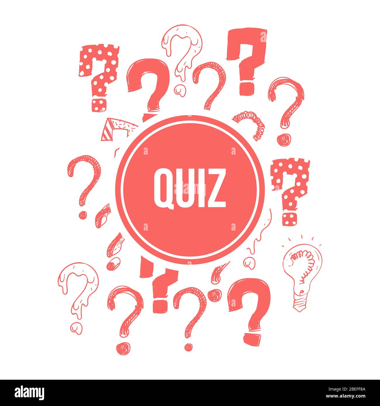 Quiz banner design with pink hand drawn question marks. Vector illustration Stock Vector