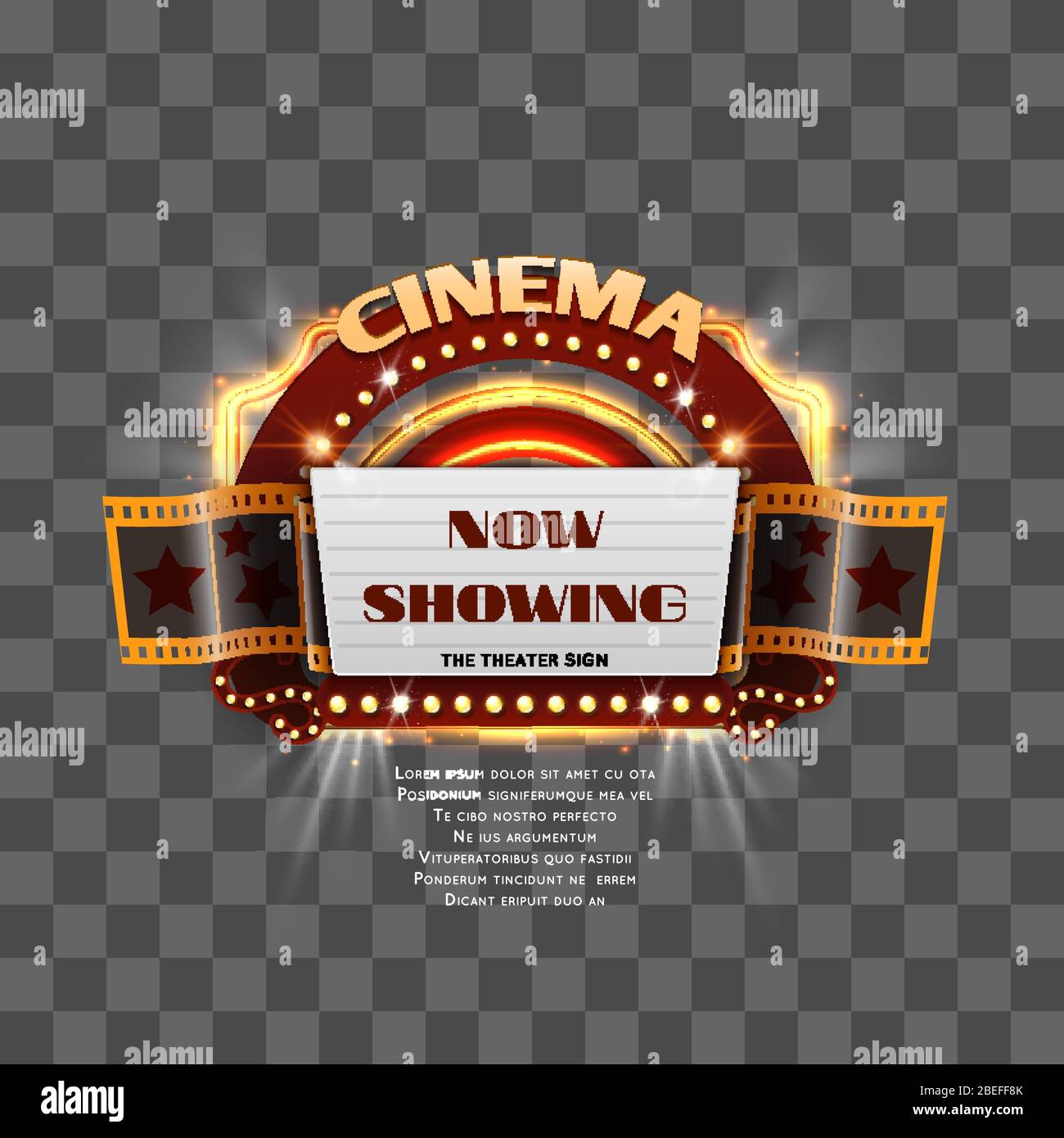 Vintage cinema sign show time isolated on transparent background. Vector illustration Stock Vector