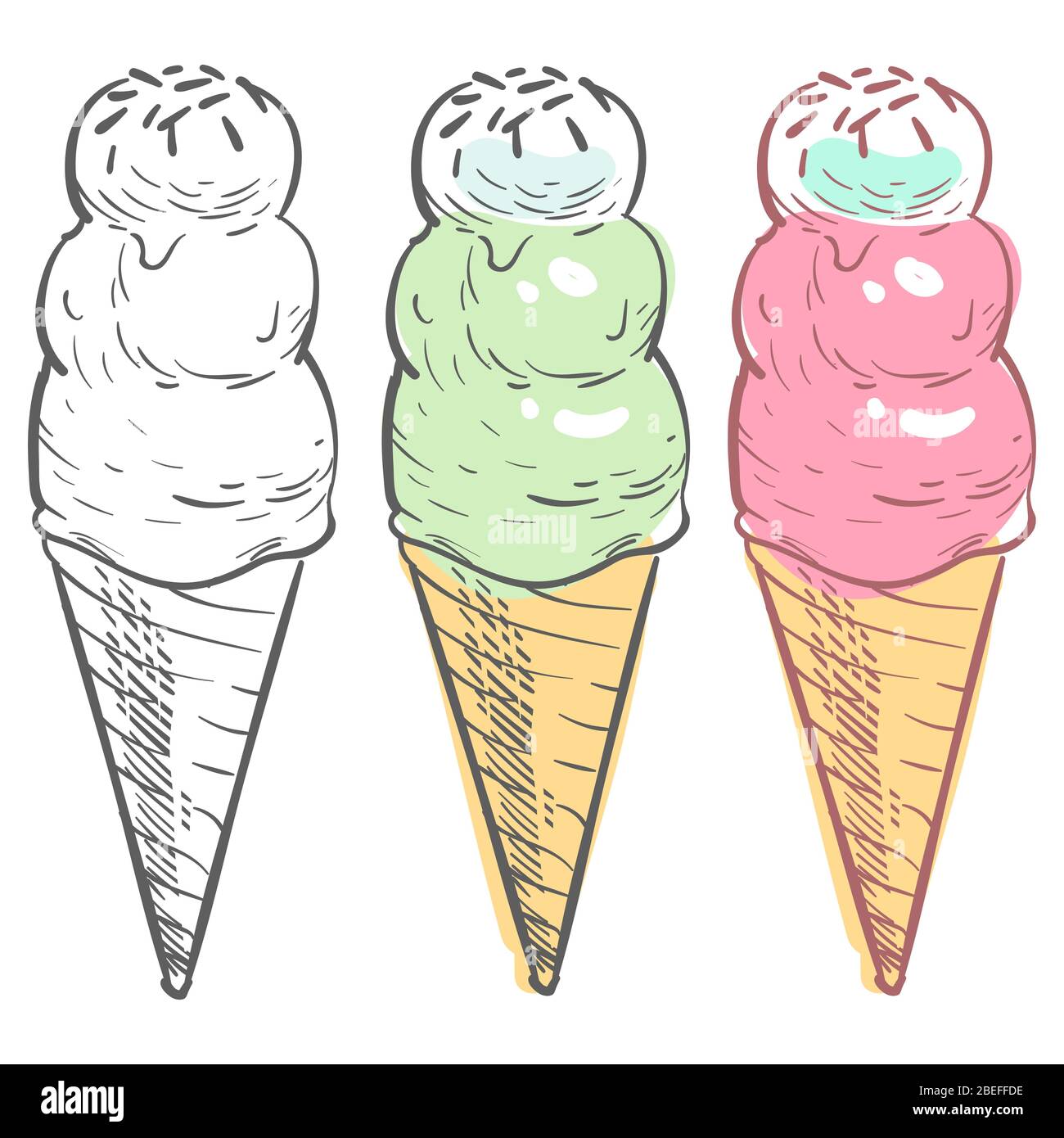 Coloring ice cream samples isolated on white background. Vector illustration Stock Vector