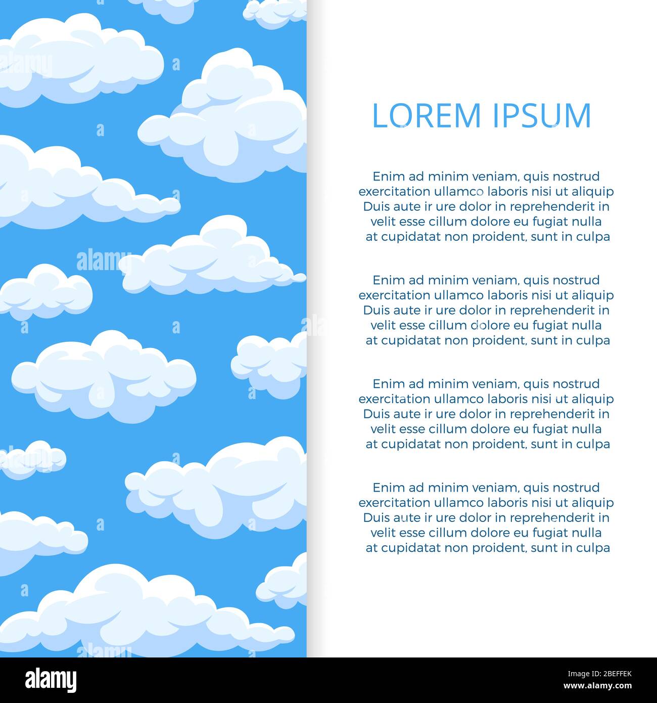 Cartoon clouds on blue sky banner template. Vector illustration flat Stock Vector