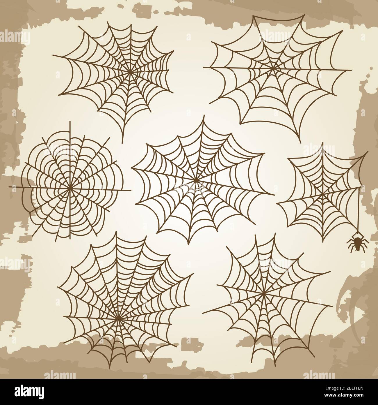 Cobweb set on grunge vintage background. Halloween spider elements. Vector illustration Stock Vector