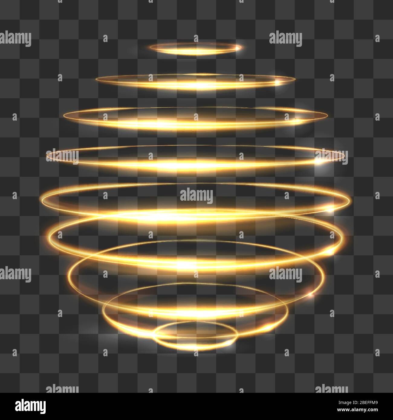 Gold circle light tracing effect, glowing magic 3d sphere isolated on transparent background. Vector illustration Stock Vector
