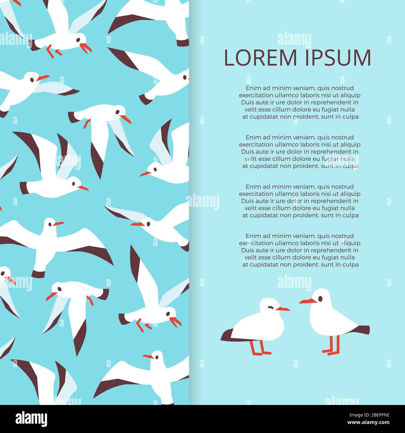 Flat seabirds banner template vector. Poster with birds illustration design Stock Vector