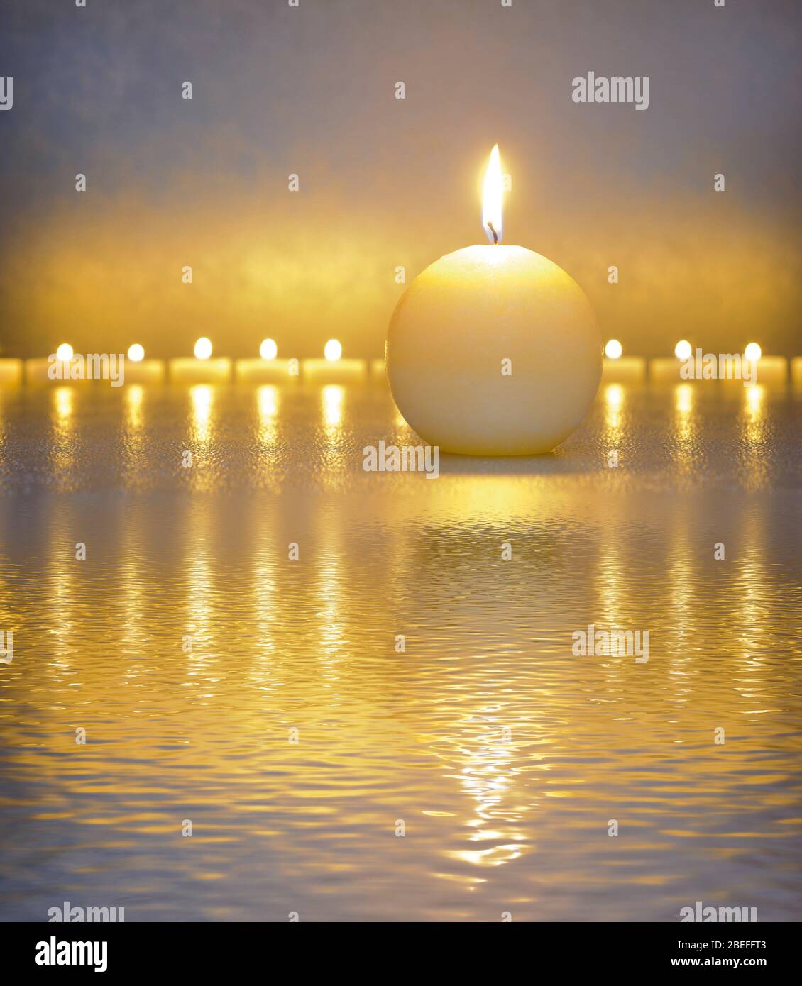 Japanese ZEN garden with candle lights Stock Photo