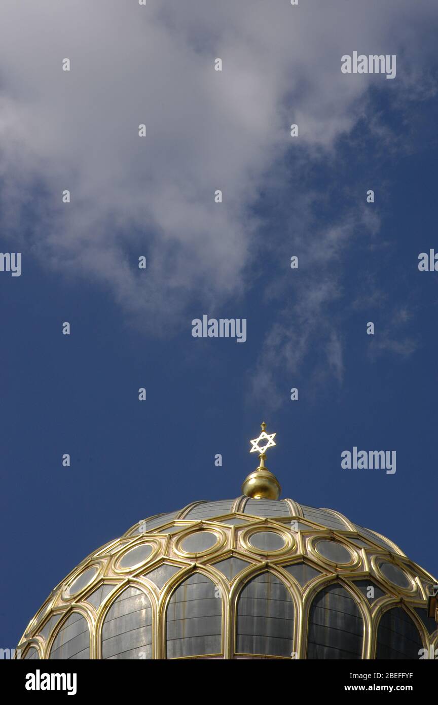 Dome with gilded ribs and crowned byt the Star of David. Stock Photo