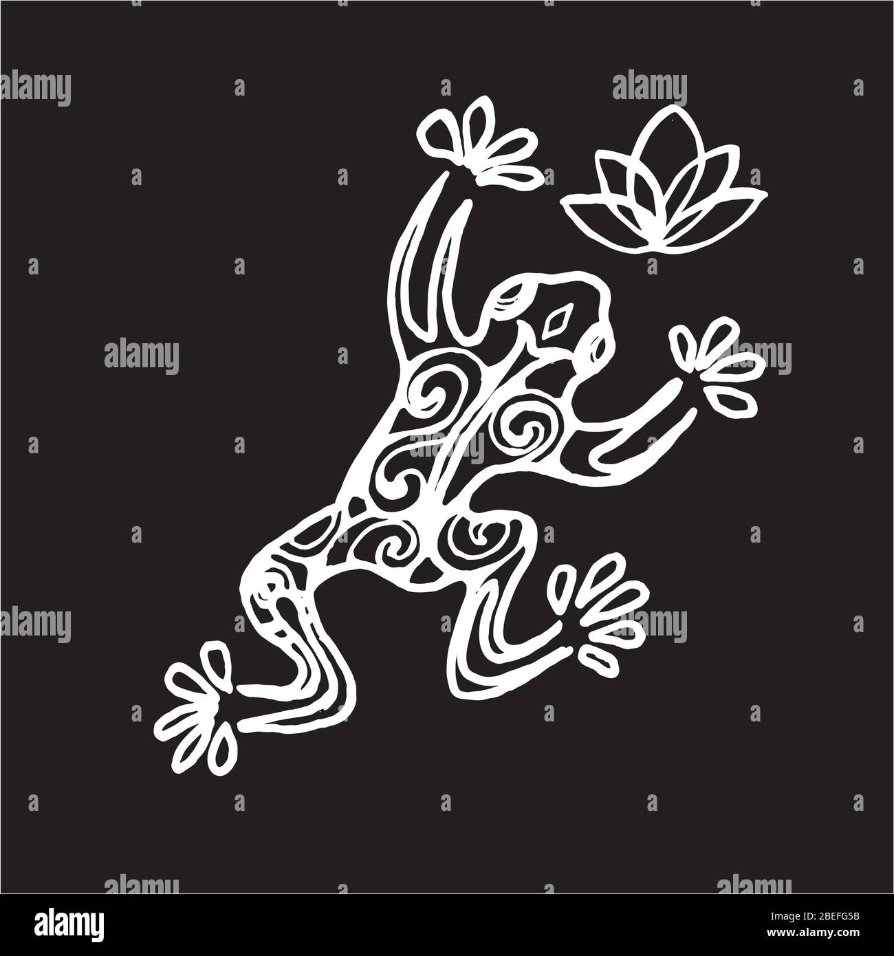 Illustration of a frog in a jump in ornamental style. Chalk on a blackboard. Stock Vector