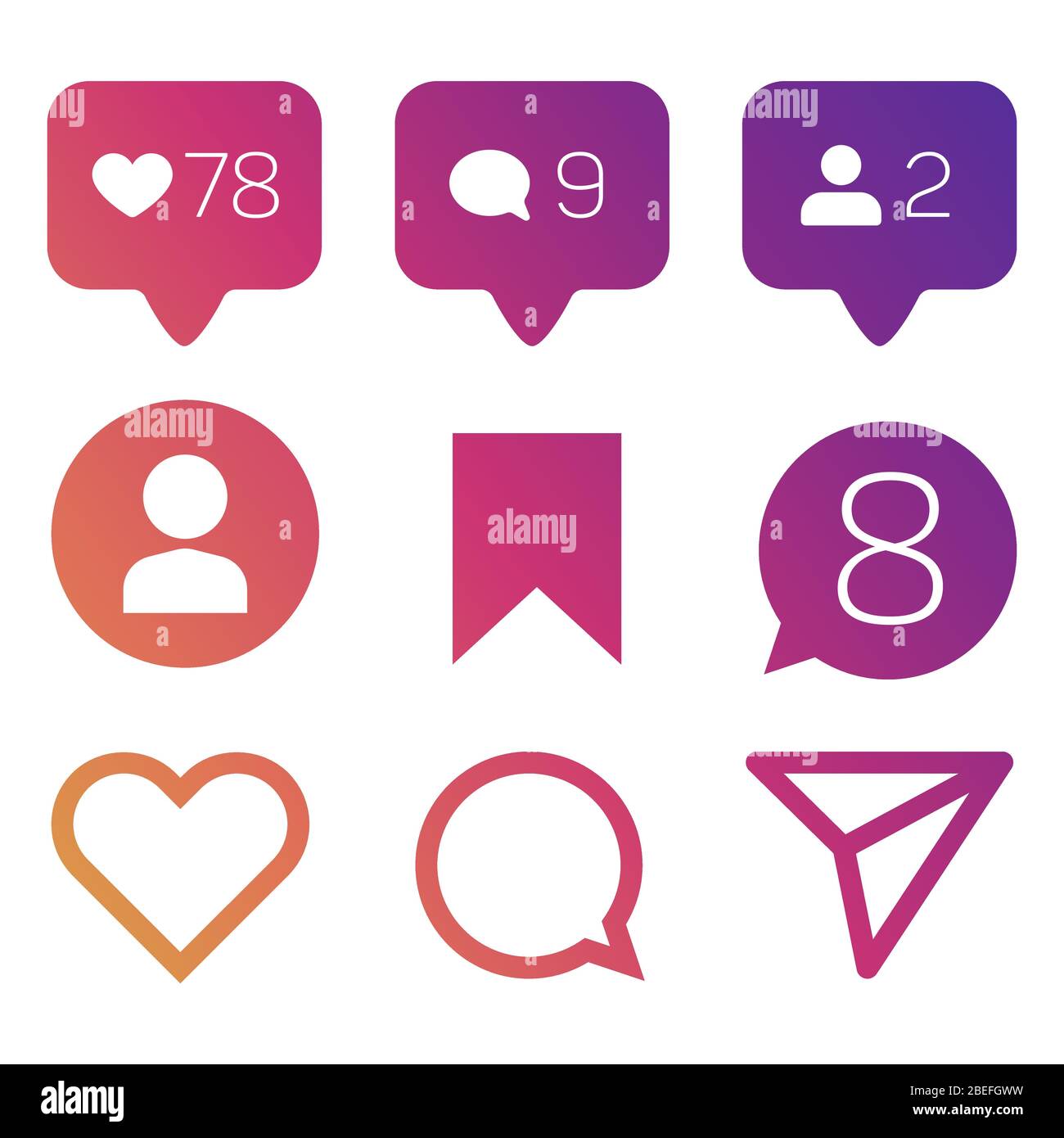 Colorful like icons, like follower commets location icons set. Vector illustration Stock Vector