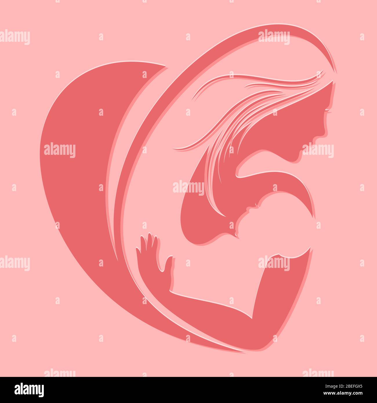 Motherhood silhouette emblem isolated on pink background. Flat vector illustration Stock Vector