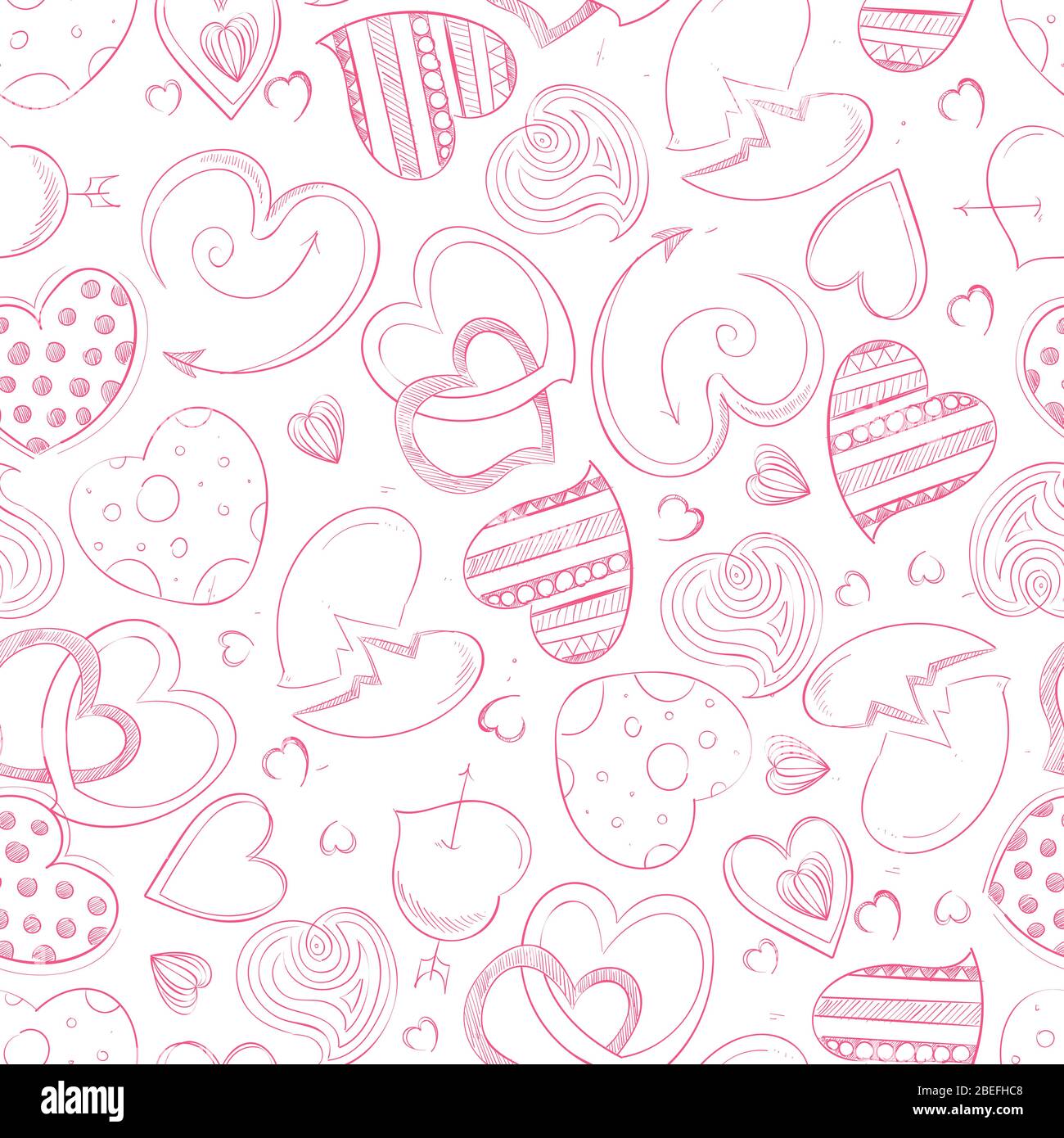 Ballpoint pen hand drawing hearts seamless pattern background. Vector illustration Stock Vector